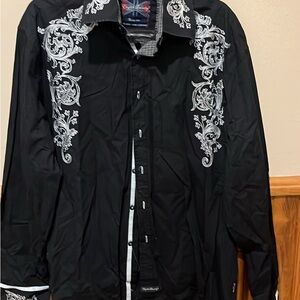 English Laundry Black Shirt Jacket with White Embroidery